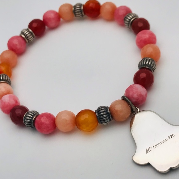 Sterling Silver Morocco 925 Agate Hamsa Bracelet - Picture 5 of 9